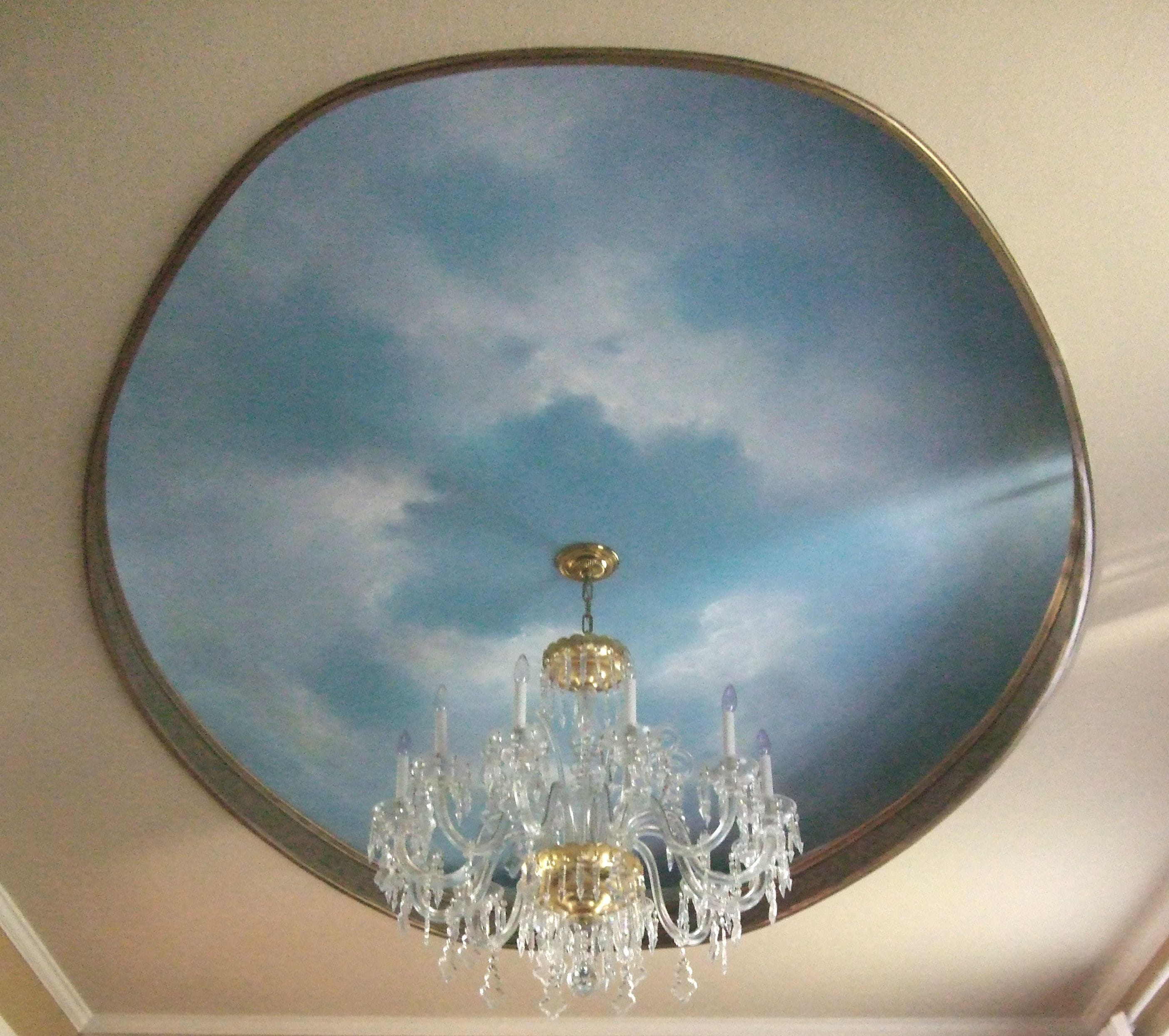Sky mural in dining room ceiling recess